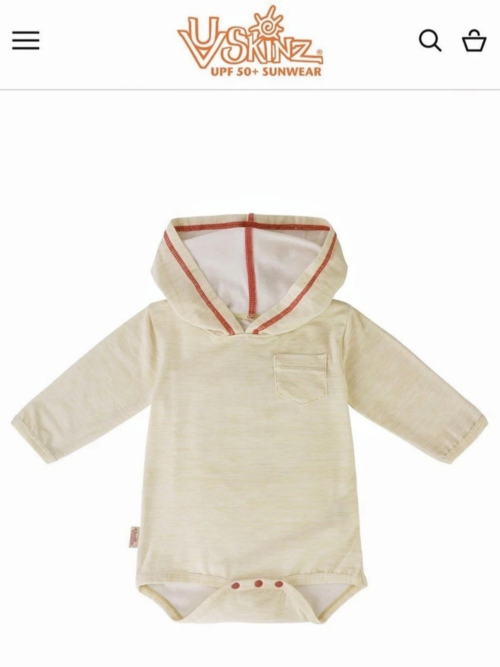UVSkinz Sunwear Hooded Romper Hooded Bodysuit Cream Baby 3-6